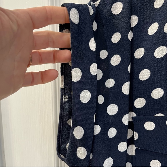 Erin Blair navy button up white polka dots blouse size small - Picture 5 of 10